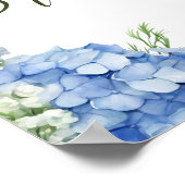 Blauwe Hortensia Witte Rozen Bloemenscript Welkom Poster (Hoek)