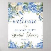 Blauwe Hortensia Witte Rozen Bloemenscript Welkom Poster (Voorkant)