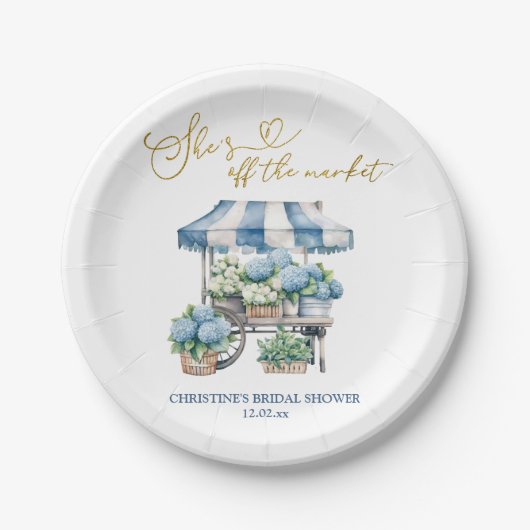 Blauwe Hortensia Ze is van de Markt Bruidsdouche Papieren Bordje (Voorkant)