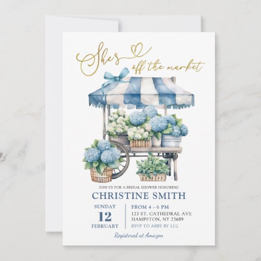 Blauwe Hortensia Ze is van de Markt Bruidsfeest Kaart (Voorkant)