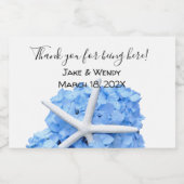 Blauwe Hortensia Zeester Bedankt Gasten Sparkling Wijnetiket (Enkel label)