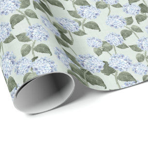 Blauwe Hortensia Zomer Tuin Linnen Textuur Cadeaupapier