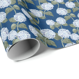 Blauwe Hortensia Zomer Tuin Marine Linnen Textuur Cadeaupapier