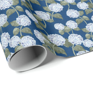 Blauwe Hortensia Zomer Tuin Marine Linnen Textuur Cadeaupapier