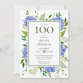 Blauwe Hortensia's 100e Verjaardag Kaart (Voorkant)