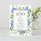 Blauwe Hortensia's 100e Verjaardag Kaart (Staand voorkant)