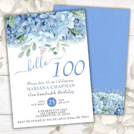 Blauwe Hortensia's Aquarel Bloem 100e Verjaardag Kaart