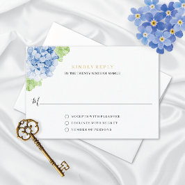 Blauwe Hortensia's Aquarel Bloem Bruiloft RSVP Kaartje