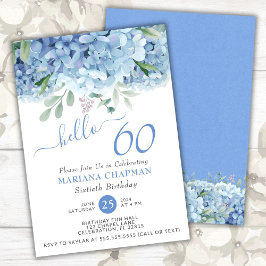 Blauwe Hortensia's Aquarel Bloemen 60e Verjaardag  Kaart