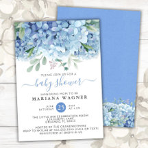 Blauwe Hortensia's Aquarel Bloemen Jongens Baby Sh