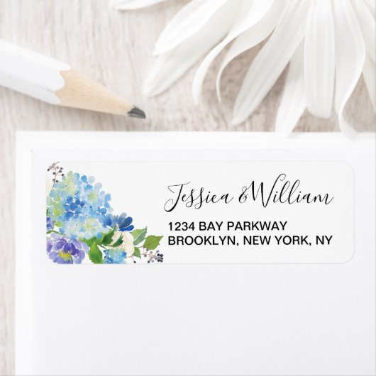 Blauwe Hortensia's Aquarel Bloemig Elegant Chic Etiket (Insitu)
