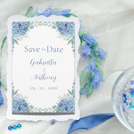 Blauwe Hortensia's Aquarel Bloemschrift Save The Date