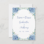 Blauwe Hortensia's Aquarel Bloemschrift Save The Date (Voorkant)