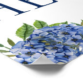 Blauwe Hortensia's Aquarel Bruiloft Vind Je Tafel Poster (Hoek)