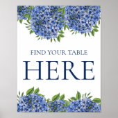 Blauwe Hortensia's Aquarel Bruiloft Vind Je Tafel Poster (Voorkant)