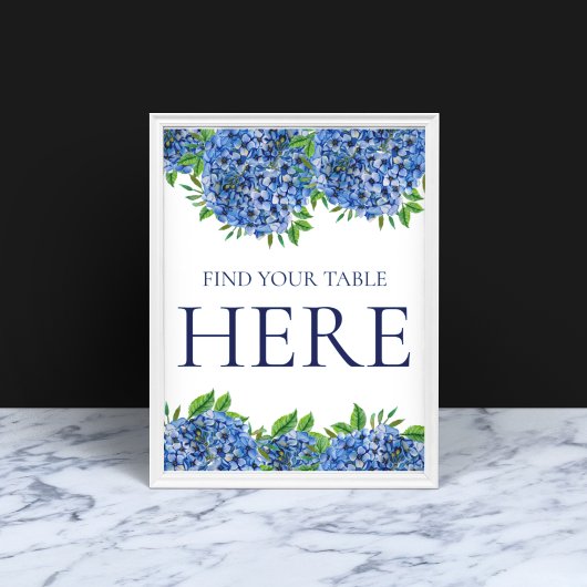 Blauwe Hortensia's Aquarel Bruiloft Vind Je Tafel Poster