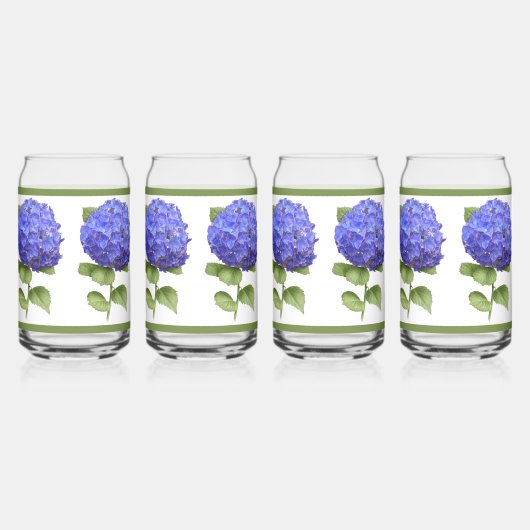 Blauwe Hortensia's Bloem Botanische Kunst Blikvorm Glas (Voorkant)
