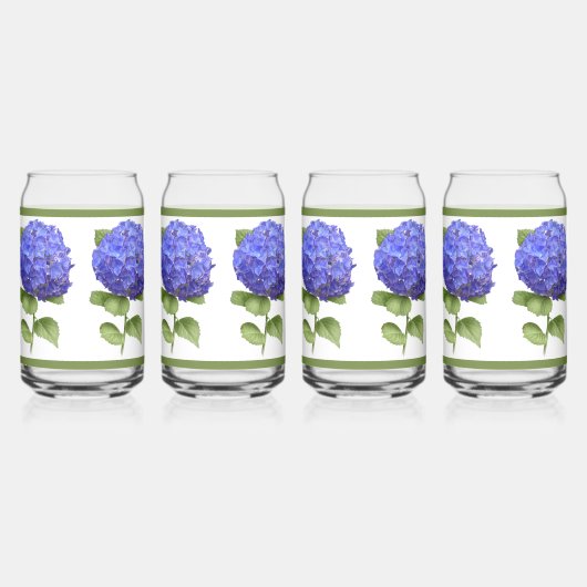 Blauwe Hortensia's Bloem Botanische Kunst Blikvorm Glas (Links)