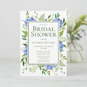 Blauwe Hortensia's Bloemige Aquarel Bruidsdouche Kaart (Staand voorkant)