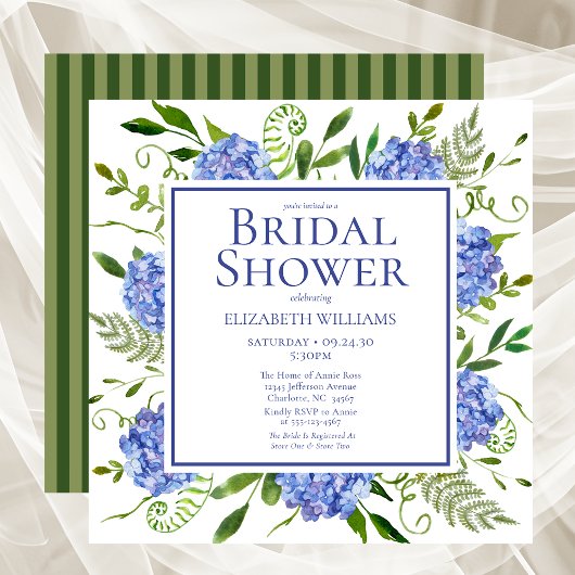 Blauwe Hortensia's Bloemige Aquarel Bruidsmeisjesf Kaart