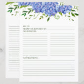 Blauwe Hortensia's Bloemige Aquarel Recept Pagina (Voorkant / Achterkant)