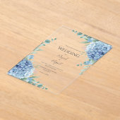 Blauwe Hortensia's Bloemrijke Elegante Trouw Acryl Uitnodigingen (Laagn)
