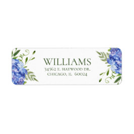 Blauwe Hortensia's Bruidsdiner Retouradres Etiket
