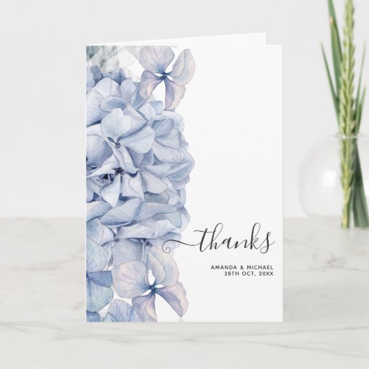 Blauwe Hortensia's Bruiloft Bedankkaart (Voorkant)