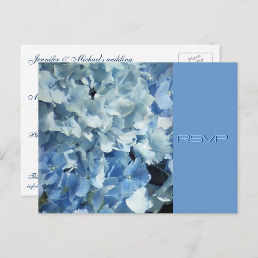 Blauwe hortensia's bruiloft RSVP Uitnodiging Briefkaart (Voorkant / Achterkant)