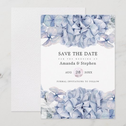 Blauwe Hortensia's Bruiloft Save The Date (Voorkant / Achterkant)