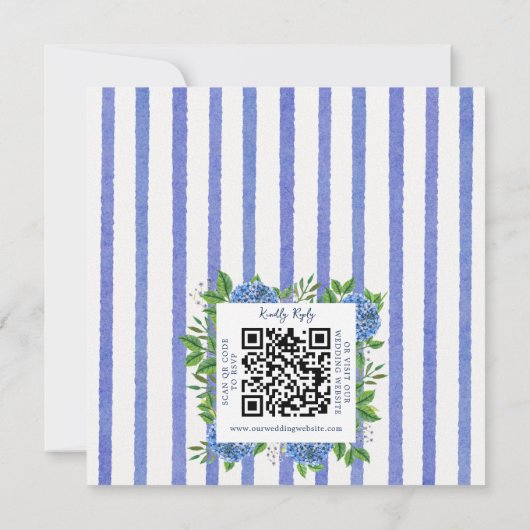 Blauwe hortensia's bruiloft uitnodiging met QR-cod (Achterkant)