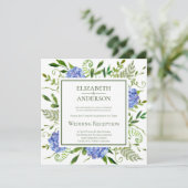 Blauwe Hortensia's Bruiloftsreceptie Kaart (Staand voorkant)