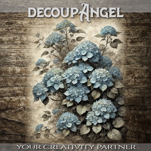 blauwe hortensia's - decoupage - tissuepapier