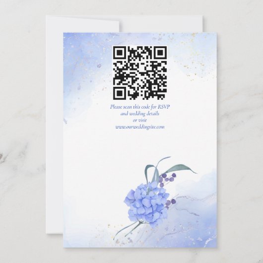 Blauwe hortensia's elegante bloemenbruiloft kaart (Achterkant)