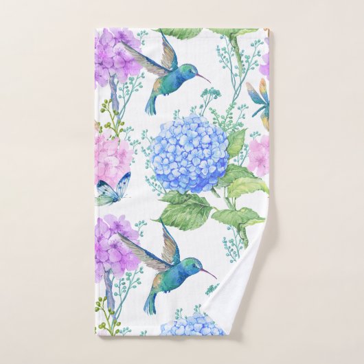 Blauwe hortensia's en kolibries bad handdoek (Handdoek)