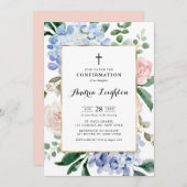 Blauwe hortensia's en roze rozen bevestiging kaart (Voorkant / Achterkant)