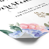 Blauwe Hortensia's en Roze Rozen Doop Welkom Poster (Hoek)