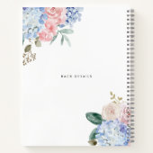 Blauwe hortensia's en roze rozen op maat notitieboek (Achterkant)