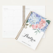 Blauwe hortensia's en roze rozen script planner (Display)