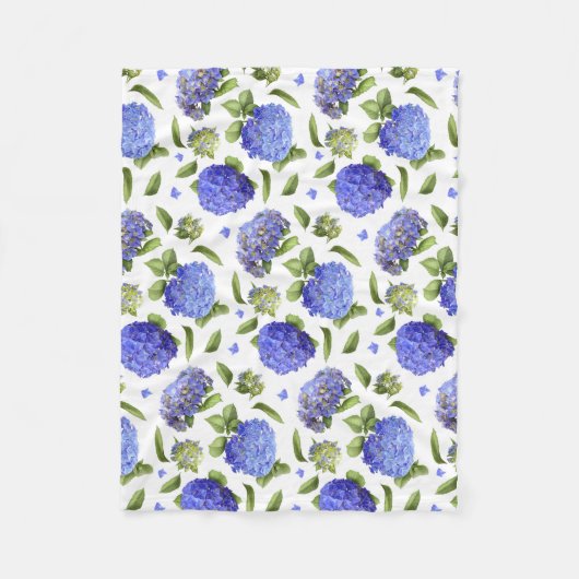 Blauwe Hortensia's Fleece Deken (Voorkant)