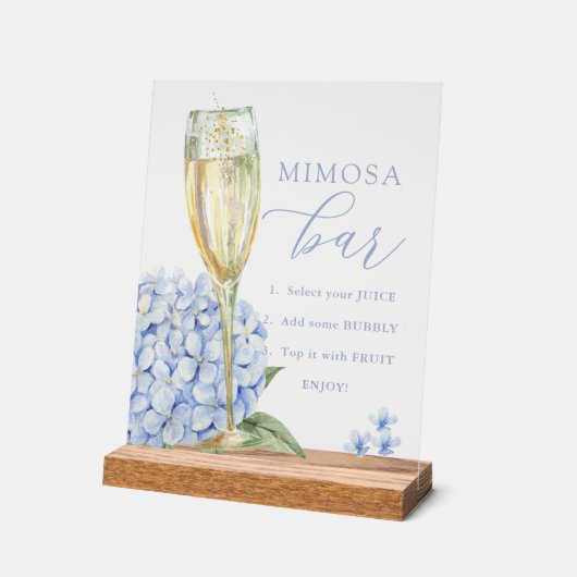 Blauwe hortensia's & gouden glas Mimosa Bar Acryl Bord (Hoek)