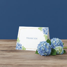 Blauwe Hortensia's Gouden Lijst Bruiloft Bedankkaart
