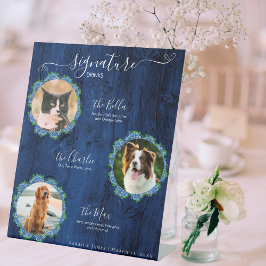Blauwe Hortensia's Hout 3 Foto Handtekening Huisdi Reclamebord Met Voetstuk