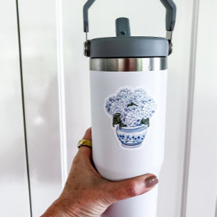 Blauwe Hortensia's in Chinees Aardewerk Pot Vinyl  Sticker