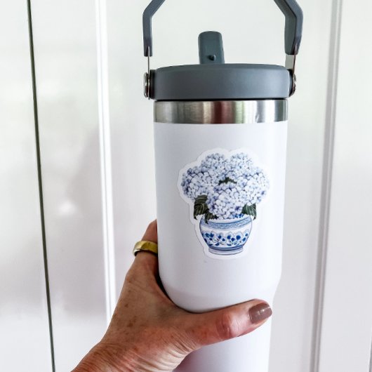 Blauwe Hortensia's in Chinees Aardewerk Pot Vinyl  Sticker