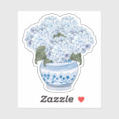 Blauwe Hortensia's in Chinees Aardewerk Pot Vinyl  Sticker (Vel)
