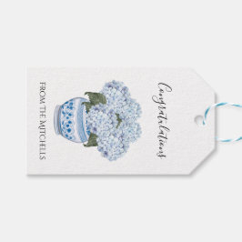Blauwe hortensia's in Chinoiserie Pot Cadeaulabel