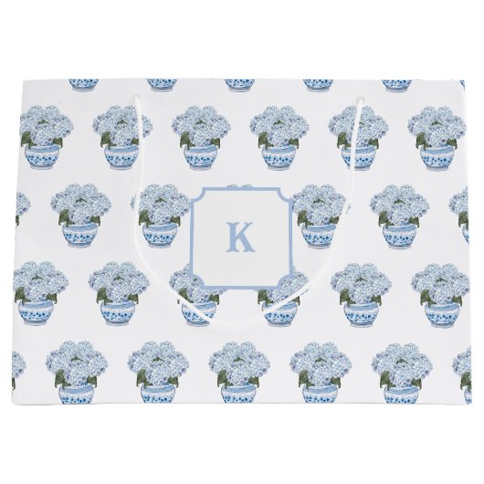 Blauwe hortensia's in Chinoiserie Pot Groot Cadeauzakje (Voorkant)