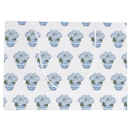 Blauwe hortensia's in Chinoiserie Pot Groot Cadeauzakje (Achterkant)