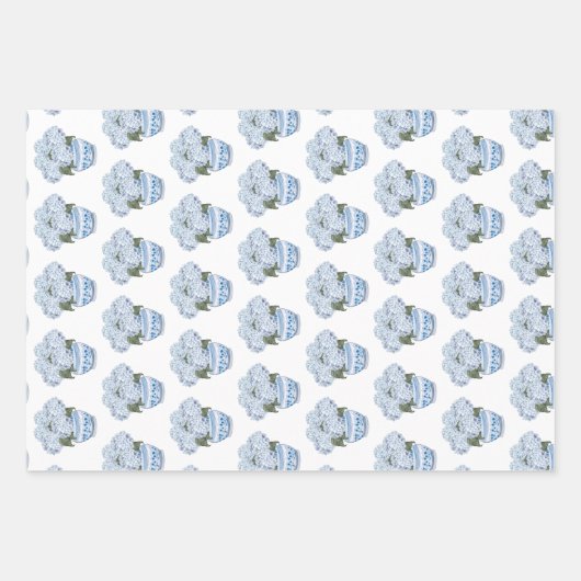 Blauwe hortensia's in Chinoiserie Pot Inpakpapier Vel (Voorkant)